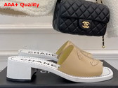 Chanel Mid Heel Mules in Beige Calfskin Replica