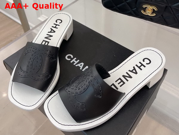 Chanel Mid Heel Mules in Black Calfskin Replica