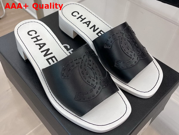 Chanel Mid Heel Mules in Black Calfskin Replica