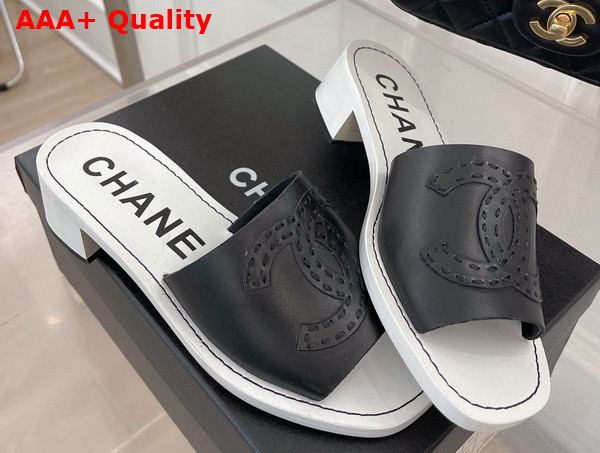 Chanel Mid Heel Mules in Black Calfskin Replica