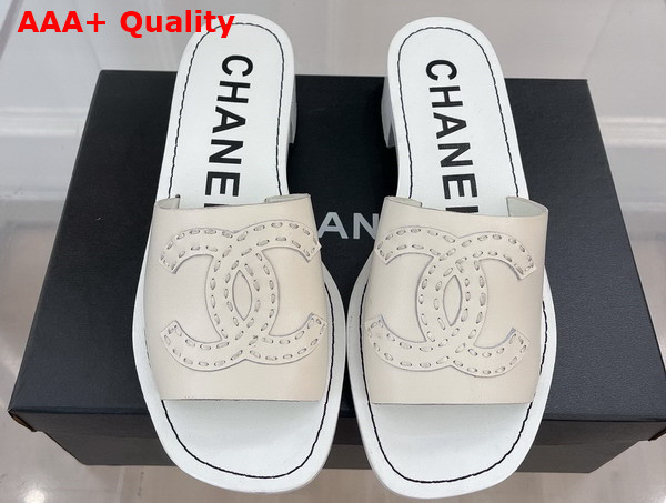 Chanel Mid Heel Mules in Cream Calfskin Replica