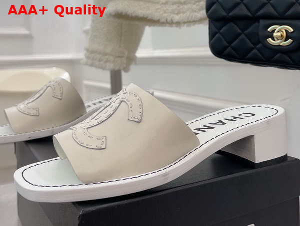 Chanel Mid Heel Mules in Cream Calfskin Replica