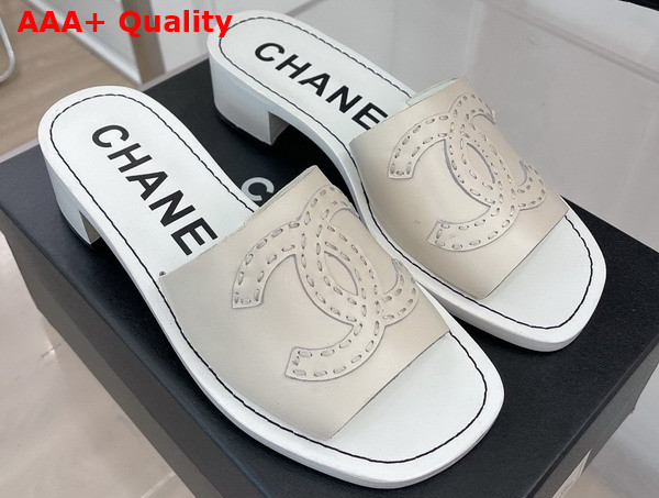 Chanel Mid Heel Mules in Cream Calfskin Replica