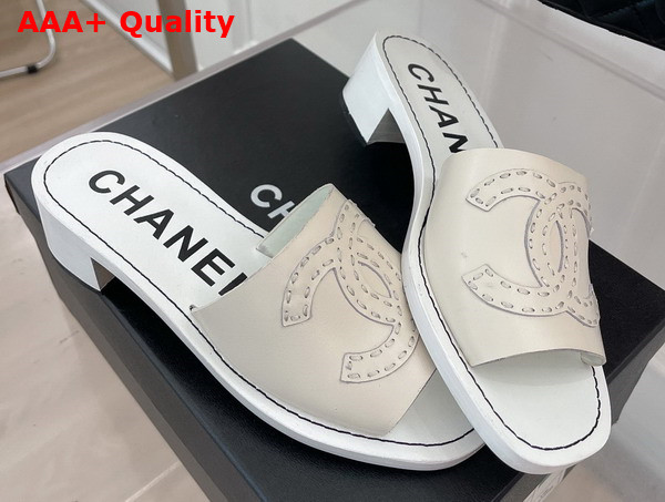 Chanel Mid Heel Mules in Cream Calfskin Replica