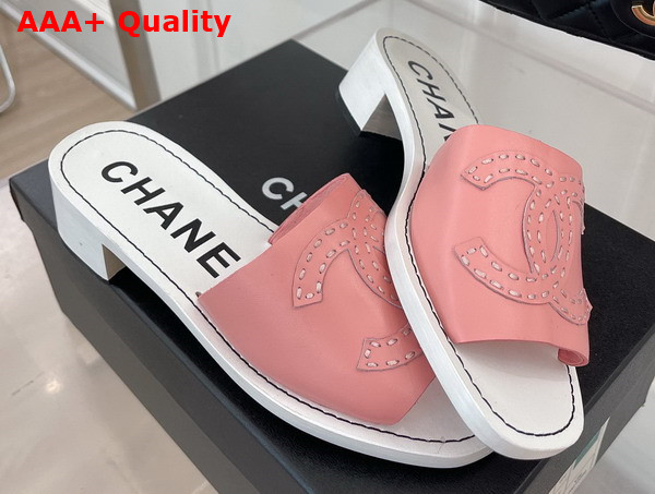 Chanel Mid Heel Mules in Pink Calfskin Replica