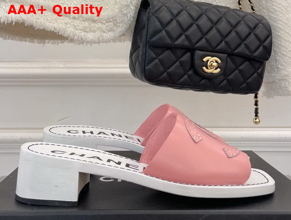 Chanel Mid Heel Mules in Pink Calfskin Replica