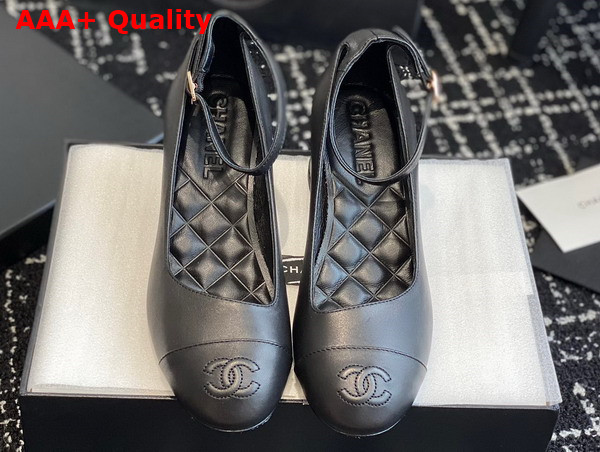 Chanel Mid Heel Pump in Black Lambskin Replica