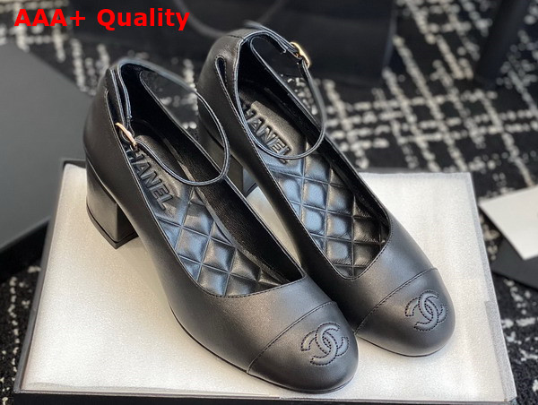 Chanel Mid Heel Pump in Black Lambskin Replica