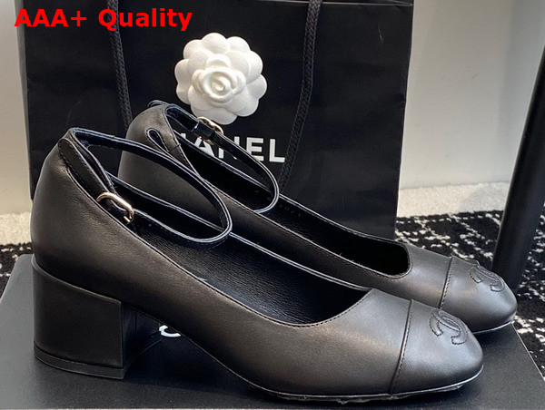 Chanel Mid Heel Pump in Black Lambskin Replica