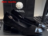 Chanel Mid Heel Pump in Black Velvet and Patent Leather Replica