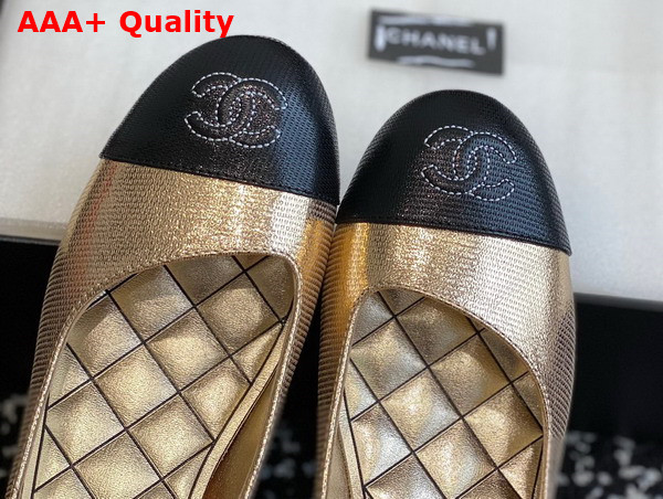 Chanel Mid Heel Pump in Gold and Black Lambskin Replica