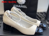 Chanel Mid Heel Pump in White Velvet and Black Patent Leather Replica