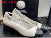 Chanel Mid Heel Pump in White and Black Lambskin Replica