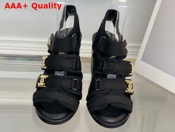 Chanel Mid Heel Sandal in Black Grosgrain Replica