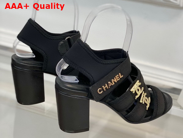 Chanel Mid Heel Sandal in Black Grosgrain Replica