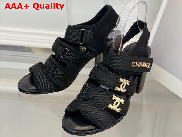 Chanel Mid Heel Sandal in Black Grosgrain Replica