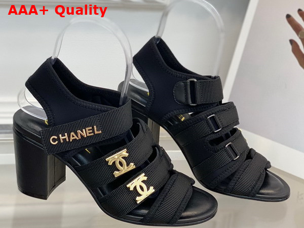 Chanel Mid Heel Sandal in Black Grosgrain Replica