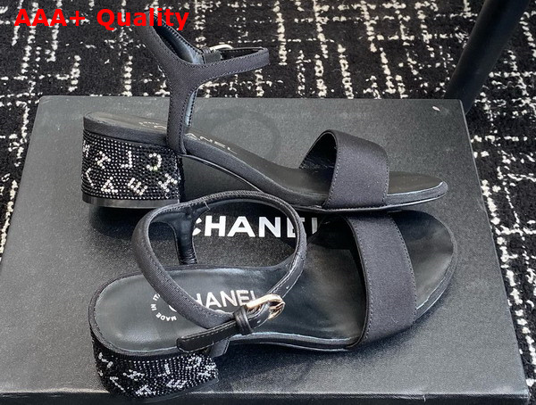 Chanel Mid Heel Sandal in Black Grosgrain and Lambskin Replica