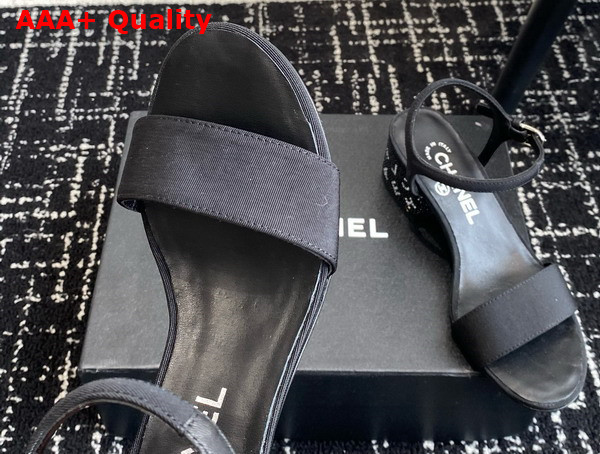 Chanel Mid Heel Sandal in Black Grosgrain and Lambskin Replica