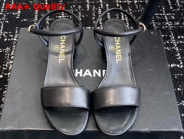 Chanel Mid Heel Sandal in Black Lambskin Replica