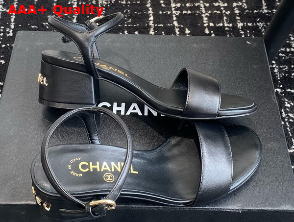 Chanel Mid Heel Sandal in Black Lambskin Replica