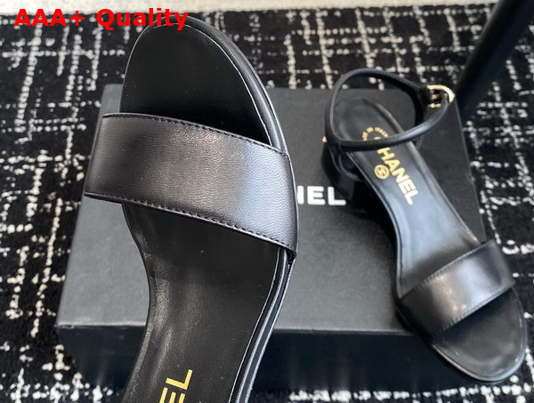 Chanel Mid Heel Sandal in Black Lambskin Replica