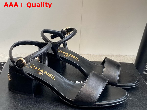 Chanel Mid Heel Sandal in Black Lambskin Replica