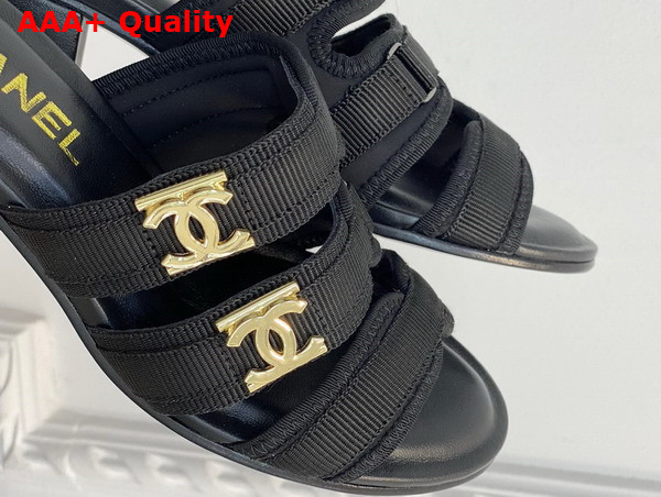 Chanel Mid Heel Slide in Black Grosgrain Replica