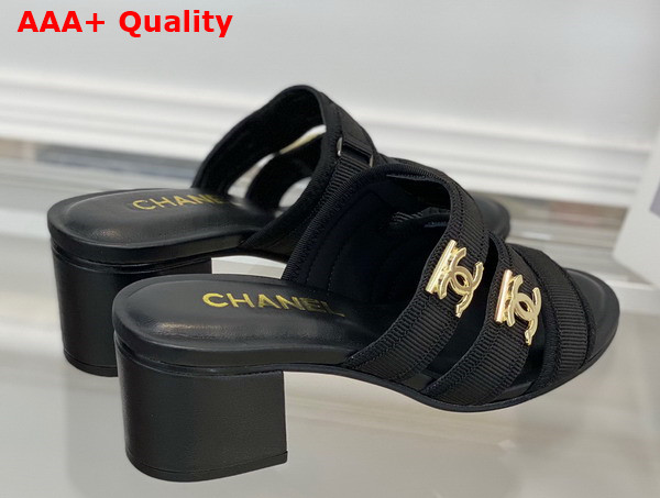 Chanel Mid Heel Slide in Black Grosgrain Replica