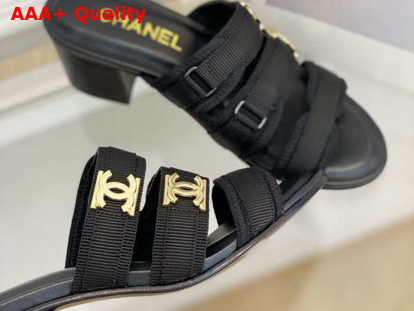 Chanel Mid Heel Slide in Black Grosgrain Replica