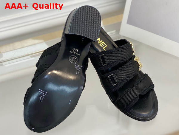 Chanel Mid Heel Slide in Black Grosgrain Replica