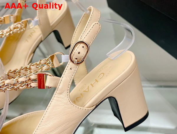 Chanel Mid Heel Slingbacks in Beige and Black Lambskin and Grosgrain Replica