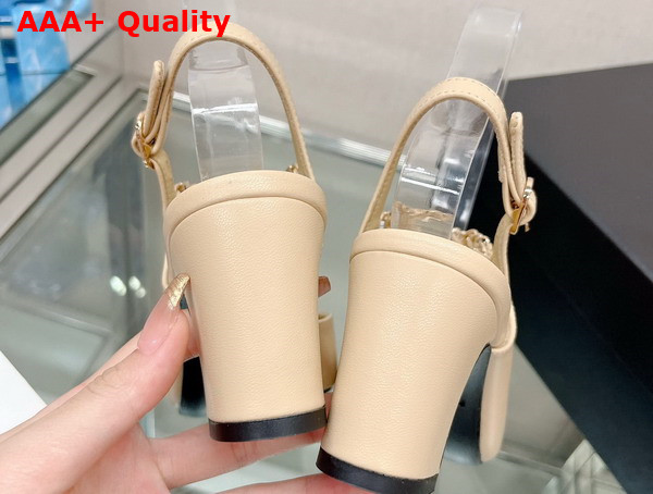 Chanel Mid Heel Slingbacks in Beige and Black Lambskin and Grosgrain Replica