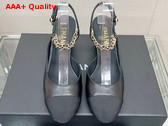 Chanel Mid Heel Slingbacks in Black Lambskin and Grosgrain Replica