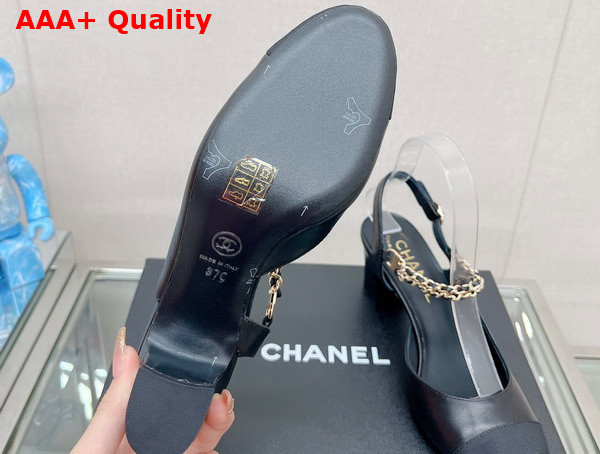 Chanel Mid Heel Slingbacks in Black Lambskin and Grosgrain Replica