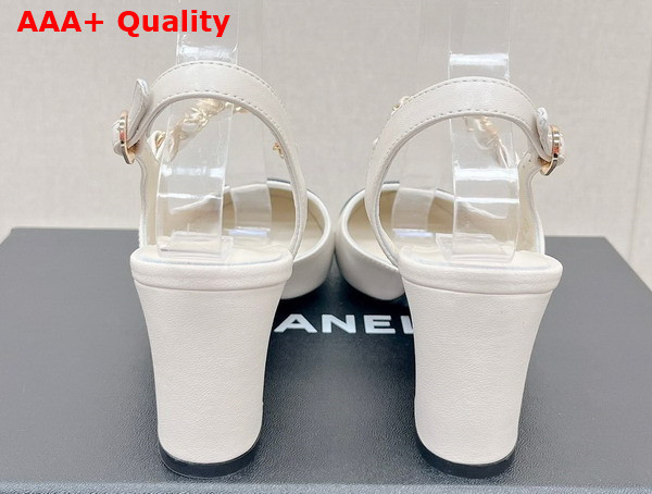 Chanel Mid Heel Slingbacks in White and Black Lambskin and Grosgrain Replica