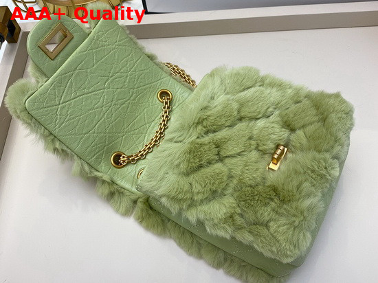 Chanel Mini 255 Handbag Green Shearling Lambskin Aged Calfskin and Gold Tone Metal AS1961 Replica