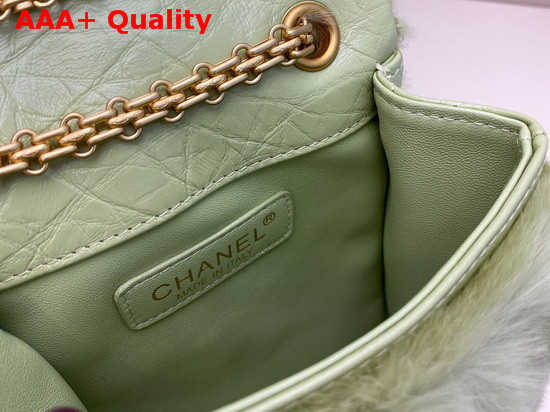 Chanel Mini 255 Handbag Green Shearling Lambskin Aged Calfskin and Gold Tone Metal AS1961 Replica