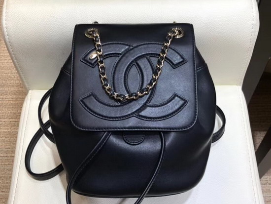 Chanel Mini Backpack in Black Lambskin with Large CC Logo on The Flap