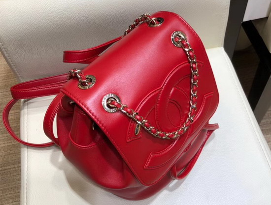 Chanel Mini Backpack in Red Lambskin with Large CC Logo on The Flap