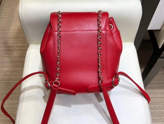 Chanel Mini Backpack in Red Lambskin with Large CC Logo on The Flap