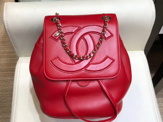 Chanel Mini Backpack in Red Lambskin with Large CC Logo on The Flap