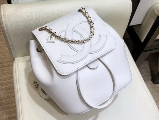 Chanel Mini Backpack in White Lambskin with Large CC Logo on The Flap