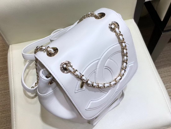 Chanel Mini Backpack in White Lambskin with Large CC Logo on The Flap