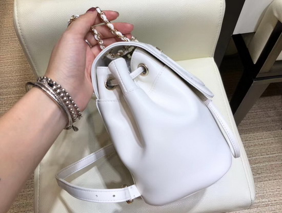 Chanel Mini Backpack in White Lambskin with Large CC Logo on The Flap