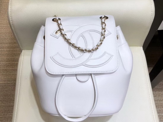 Chanel Mini Backpack in White Lambskin with Large CC Logo on The Flap