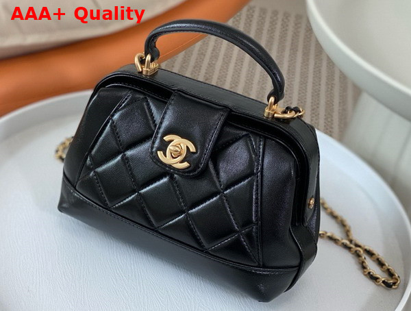 Chanel Mini Bag with Top Handle Black Shiny Lambskin Gold Tone Metal AS4958 Replica