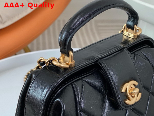 Chanel Mini Bag with Top Handle Black Shiny Lambskin Gold Tone Metal AS4958 Replica