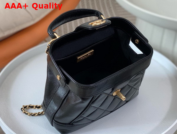 Chanel Mini Bag with Top Handle Black Shiny Lambskin Gold Tone Metal AS4958 Replica