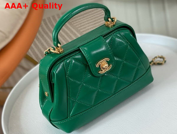 Chanel Mini Bag with Top Handle Green Shiny Lambskin Gold Tone Metal AS4958 Replica